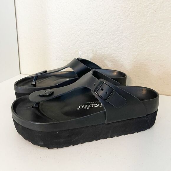 Birkenstock Papillio Gizeh Flex Black Leather Platform Sandals Size 9 NWT - Picture 14 of 16